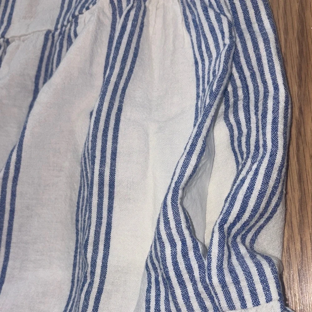 J. Crew Cream and Blue Striped Midi Dress
